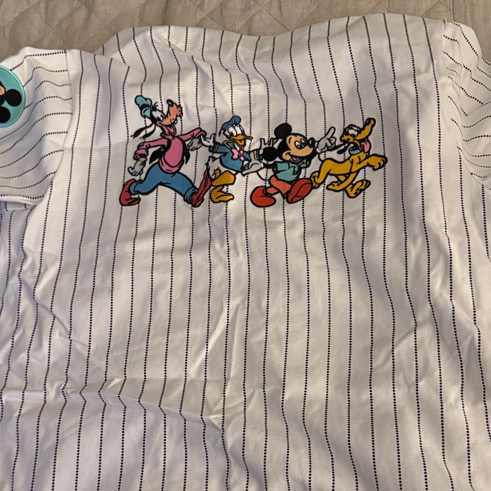 Disney White and Black Striped Button Down Shirt